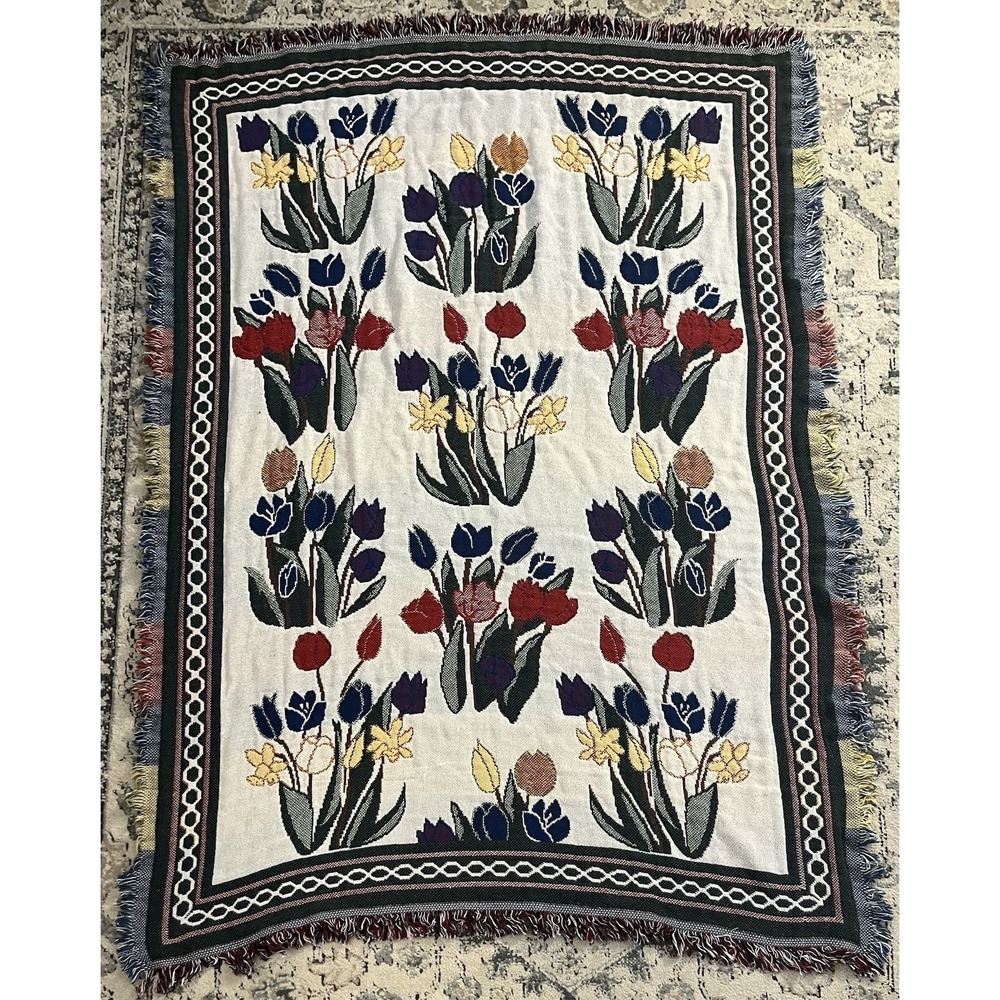 Tulip Flowers Blanket Vintage Throw SofaCovers Knitted Bedspread Floral Blankets